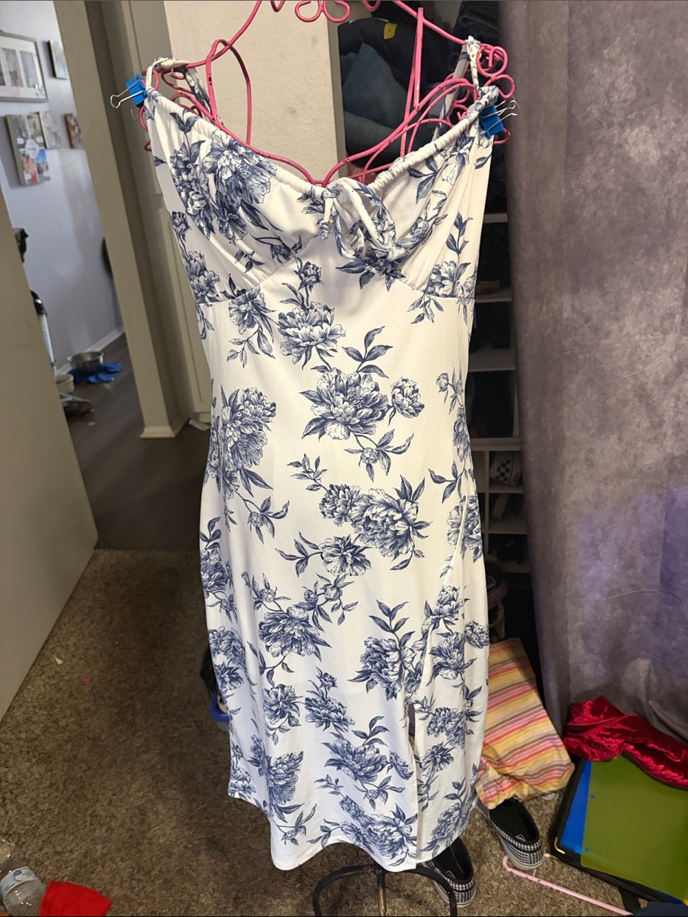 Inspired Hearts White and Blue Floral Midi Slip Dress